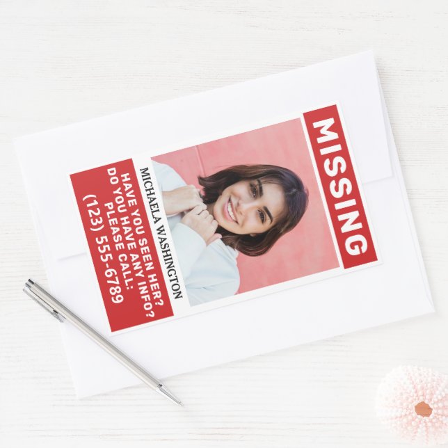 YOUR Photos & Text "MISSING PERSON" Rectangular Sticker (Envelope)