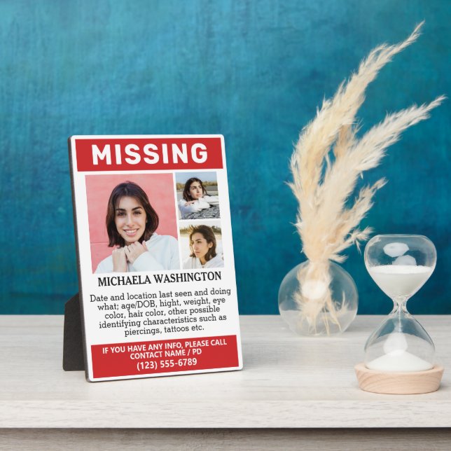 YOUR Photos & Text "MISSING" Plaque (Side)