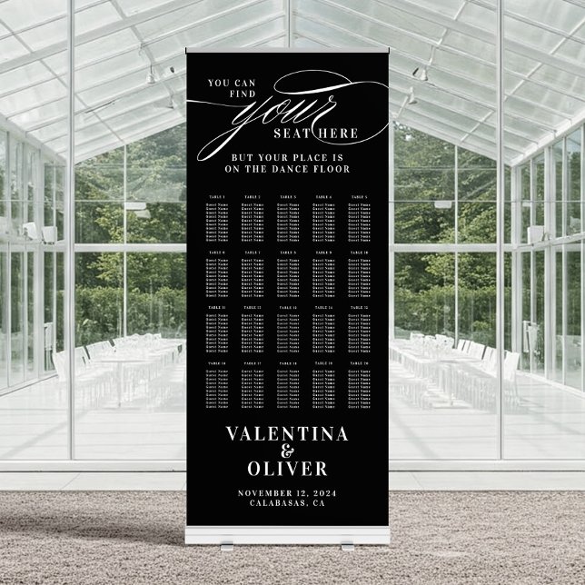 Your Place is on the Dance Floor Seating Chart Retractable Banner (20 Table Elegant Wedding Seating Chart)
