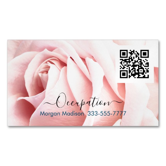 Your Profession, QR Code, Pale Pink Rose Magnetic Business Card (Front)