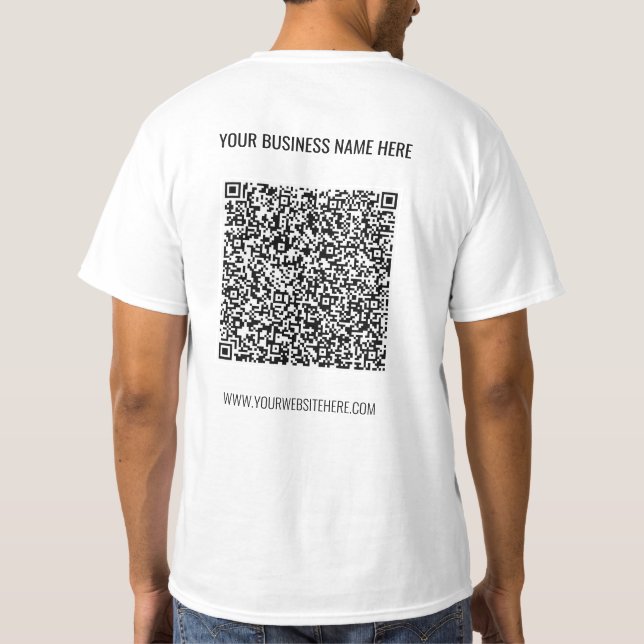 Your QR Code and Custom Text Business T-Shirt (Back)