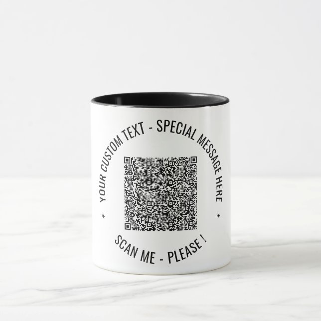 Your QR Code and Custom Text Coffee Mug Example (Center)