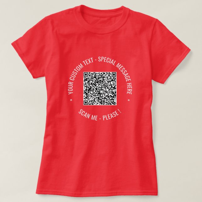 Your QR Code and Custom Text Personalised T-Shirt (Design Front)