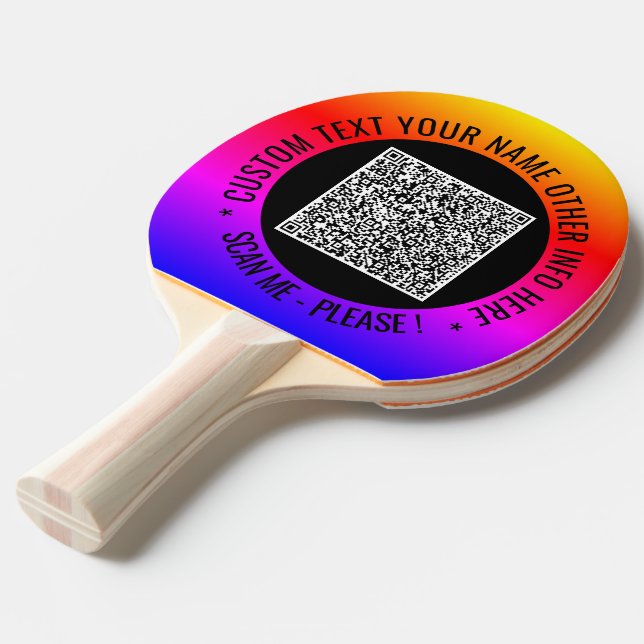 Your QR Code and Custom Text Ping Pong Paddle (Front Angle)