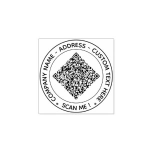 Your QR Code and Custom Text Round Rubber Stamp