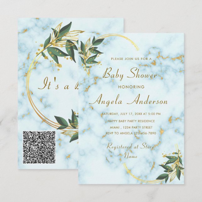Your QR Code Baby Boy Shower Invitations Example (Front/Back)