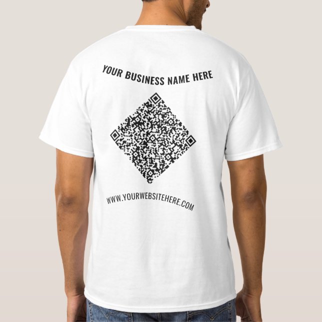 Your QR Code Business T-Shirt with Custom Text (Back)