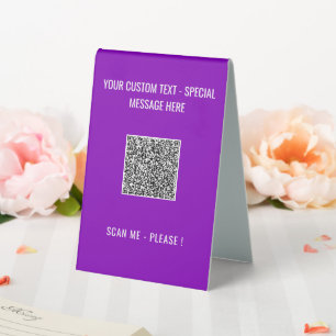 Your QR Code Custom Text and Colour Table Tent Sig