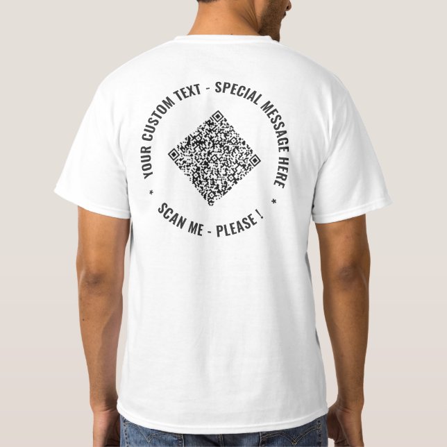 Your QR Code Custom Text Branded T-Shirt Example (Back)