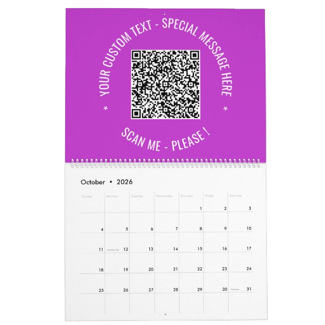 Your QR Code Custom Text Calendar Choose Colour (Oct 2026)
