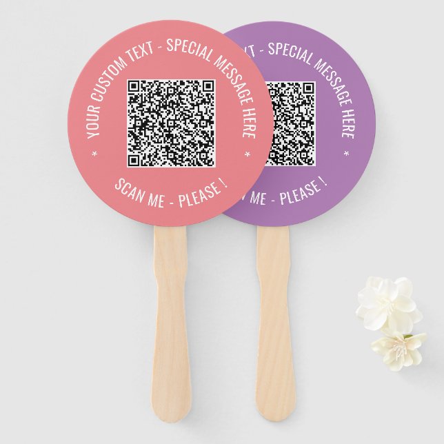 Your QR Code Custom Text Hand Fan Choose Colours (Front and Back)
