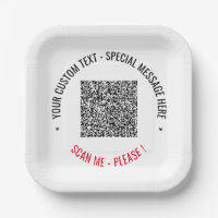 Your QR Code Custom Text Paper Plates Choose Colou