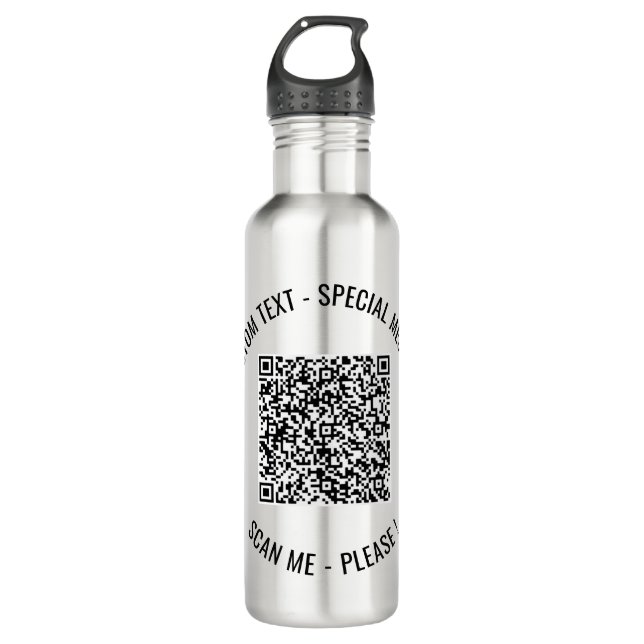 Your QR Code Custom Text Water Bottle Choose Colou (Front)