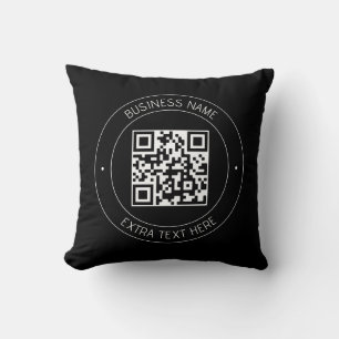 Your QR code & Editable Text   Black & White Cushion