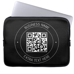 Your QR code & Editable Text   Black & White Laptop Sleeve
