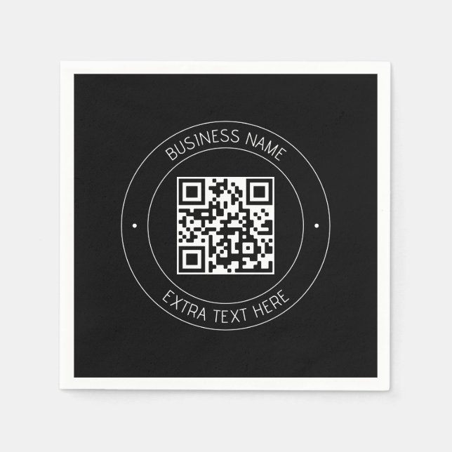 Your QR code & Editable Text | Black & White Napkin (Front)