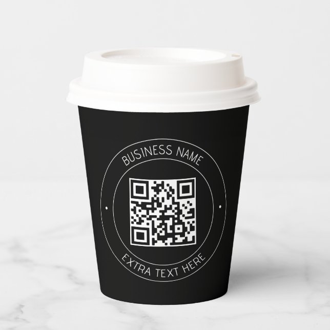 Your QR code & Editable Text | Black & White Paper Cups (Front)