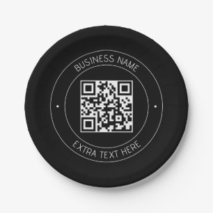Your QR code & Editable Text Black & White Paper Plate