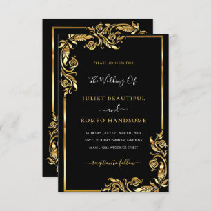 Your QR Code Info Black Gold Wedding Invitation