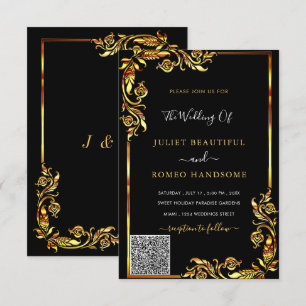 Your QR Code Info Black Gold Wedding Invitation