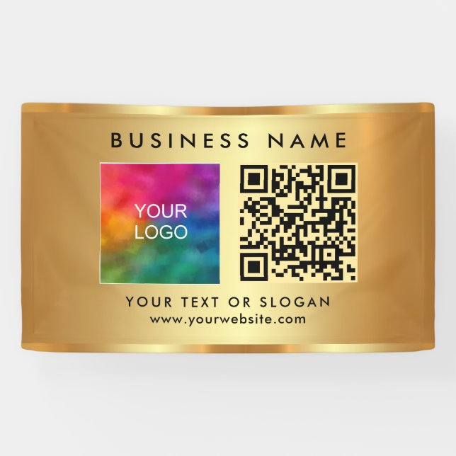 Your QR Code Logo Indoor Faux Gold Promotional Banner (Horizontal)
