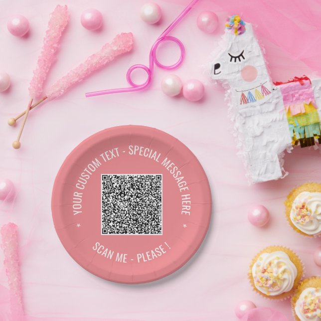 Your QR Code Paper Plates Example with Custom Text (Party)
