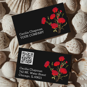  Your QR Code Red Floral Personalised Black Gothic Business Card