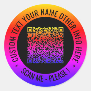 Your QR Code Scan and Custom Text Round Stickers