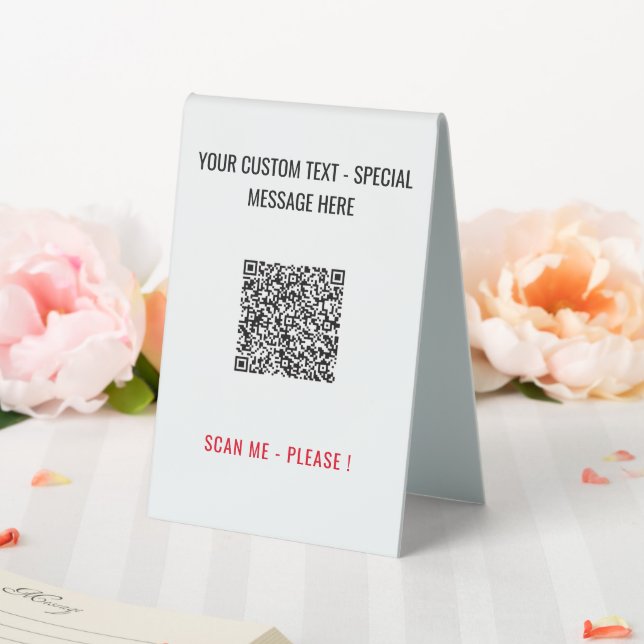 Your QR Code Scan Info Custom Text Table Tent Sign (In SItu (Wedding))
