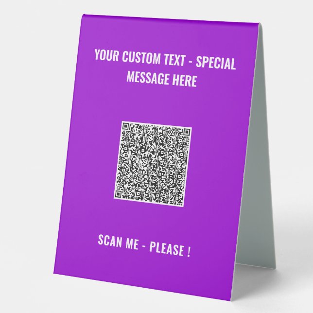 Your QR Code Table Sign Example with Custom Text (Front)