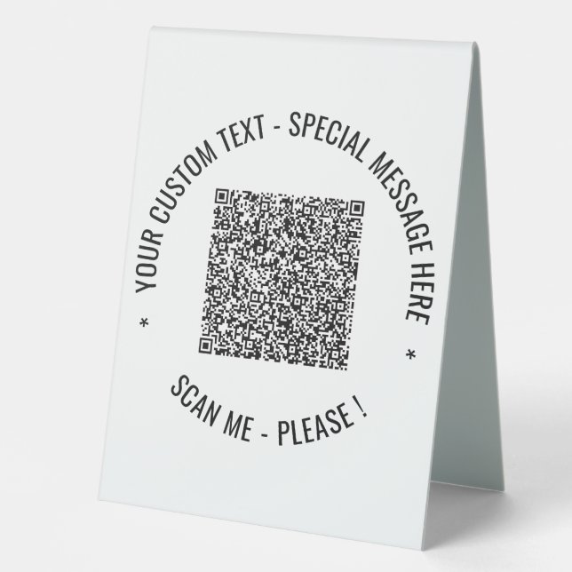 Your QR Code Table Tent Sign Example Custom Text (Front)
