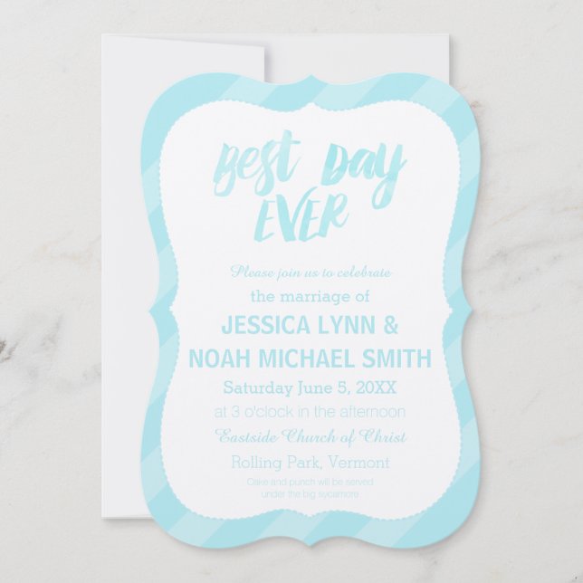 Your Romantic Photo Best Day Ever Blue Borders Invitation (Front)