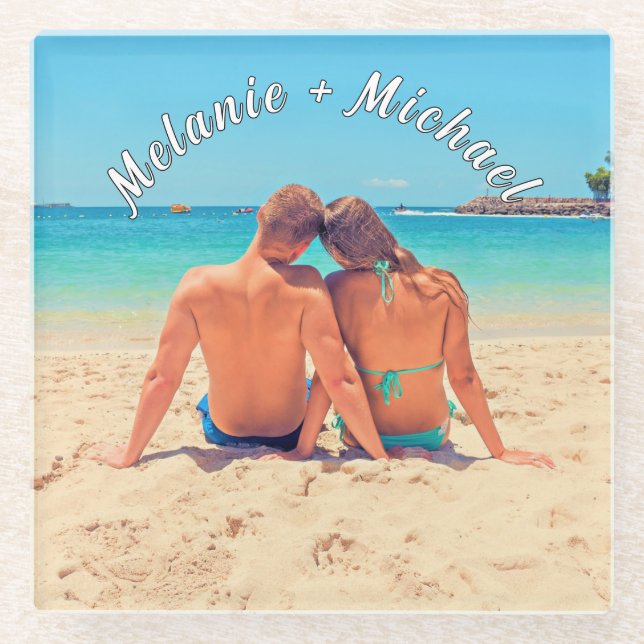 Your Romantic Photo Glass Coaster with Custom Name (Front)