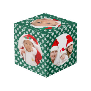 Your Round Photos Santa Baby Green & Snowflakes Cube