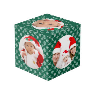 Your Round Photos Santa Baby Green & Snowflakes Cube