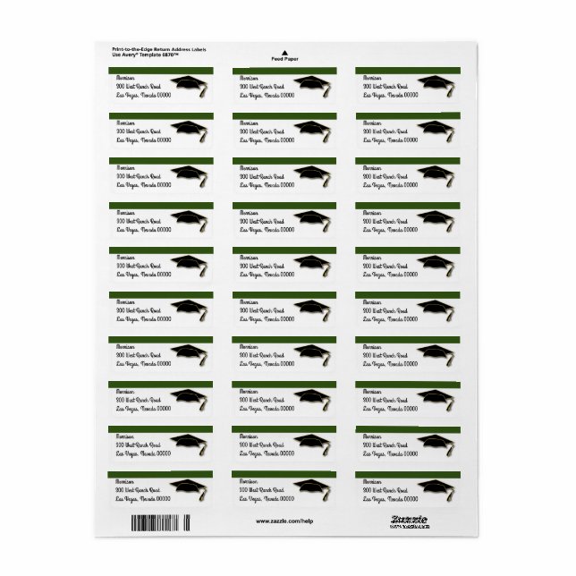 Your School Colour Green Graduation Cap Monogram (Full Sheet)