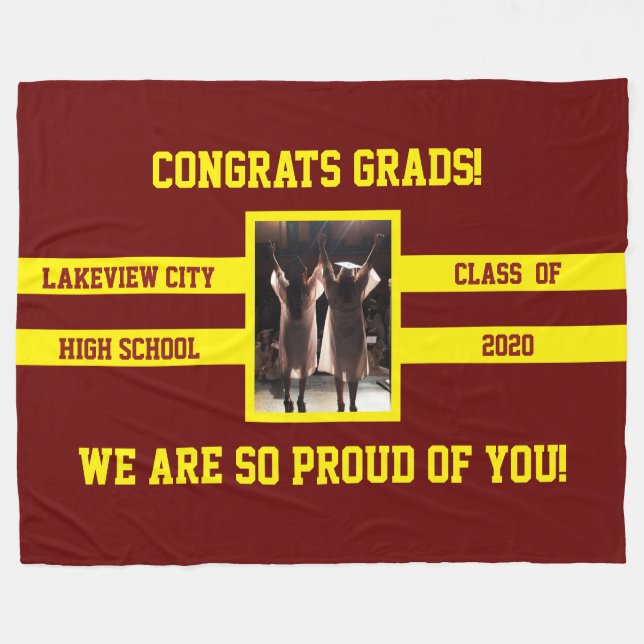 Your  School Colours and Photo Congrats Graduates Fleece Blanket (Front (Horizontal))