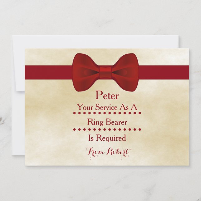 Your service as a Ring Bearer is required Red Bow  Invitation (Front)