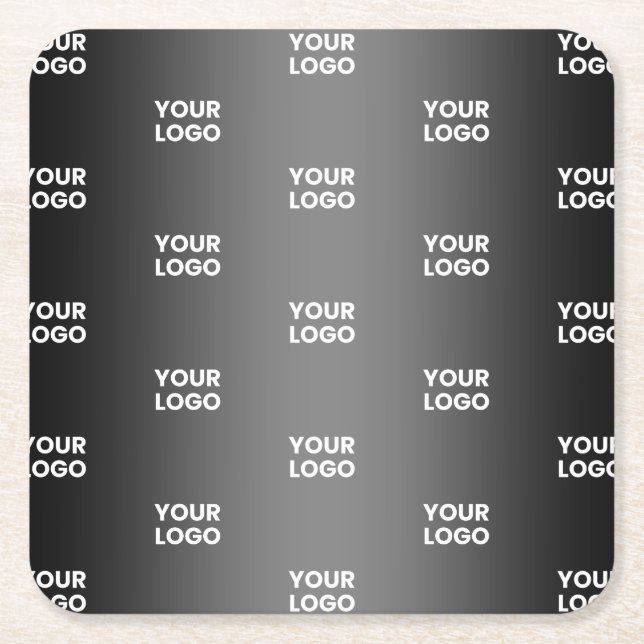 Your Simple Repeating Logo | Black & Grey Gradient Square Paper Coaster (Front)