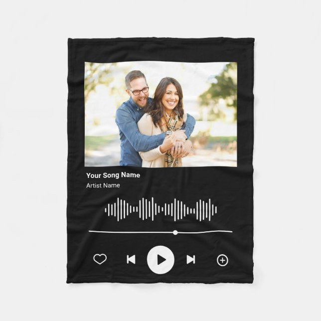 Your Song Code Custom Photo Couple Gift For Her Fleece Blanket (Front)
