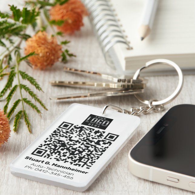 Your Square Logo Digital Vaccine QR Code Photo ID Key Ring (Front Right)