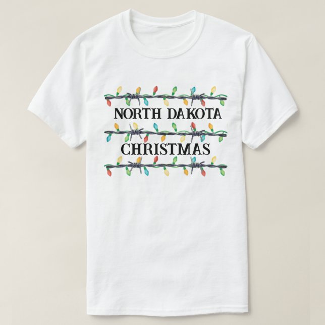"Your State," Barbed Wire & Christmas Lights T-Shirt (Design Front)