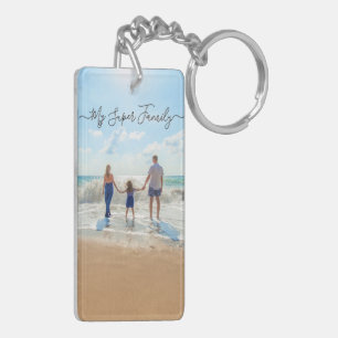 Your Super Family Photo Keychain Gift with Text