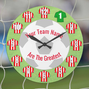 Your Team Name Football Clock - Red & White Shirts