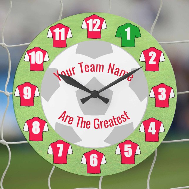 Your Team Name Football Clock - Red & White Shirts (Creator Uploaded)