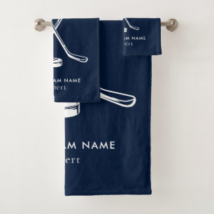 Your Team Name Ice Hockey Any Color Navy Blue Bath Towel Set