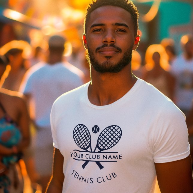 Your Tennis Country Club Team Players Custom T-Shirt (Lawn Tennis Club Members Swag T-Shirt with Navy Blue Logo for Men)