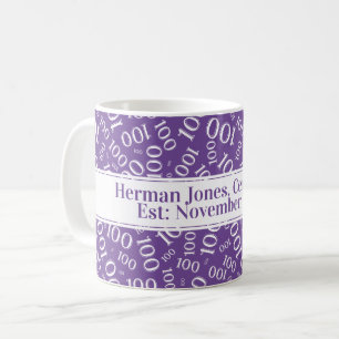 Your Text: 100th Birthday Number Pattern Purple Coffee Mug