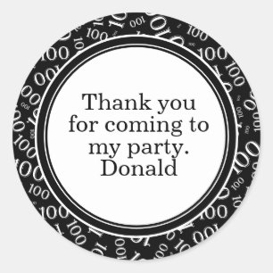 Your Text 100th Random Number Pattern Black/White Classic Round Sticker