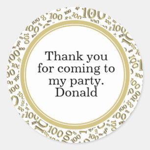 Your Text 100th Random Number Pattern Gold/White Classic Round Sticker